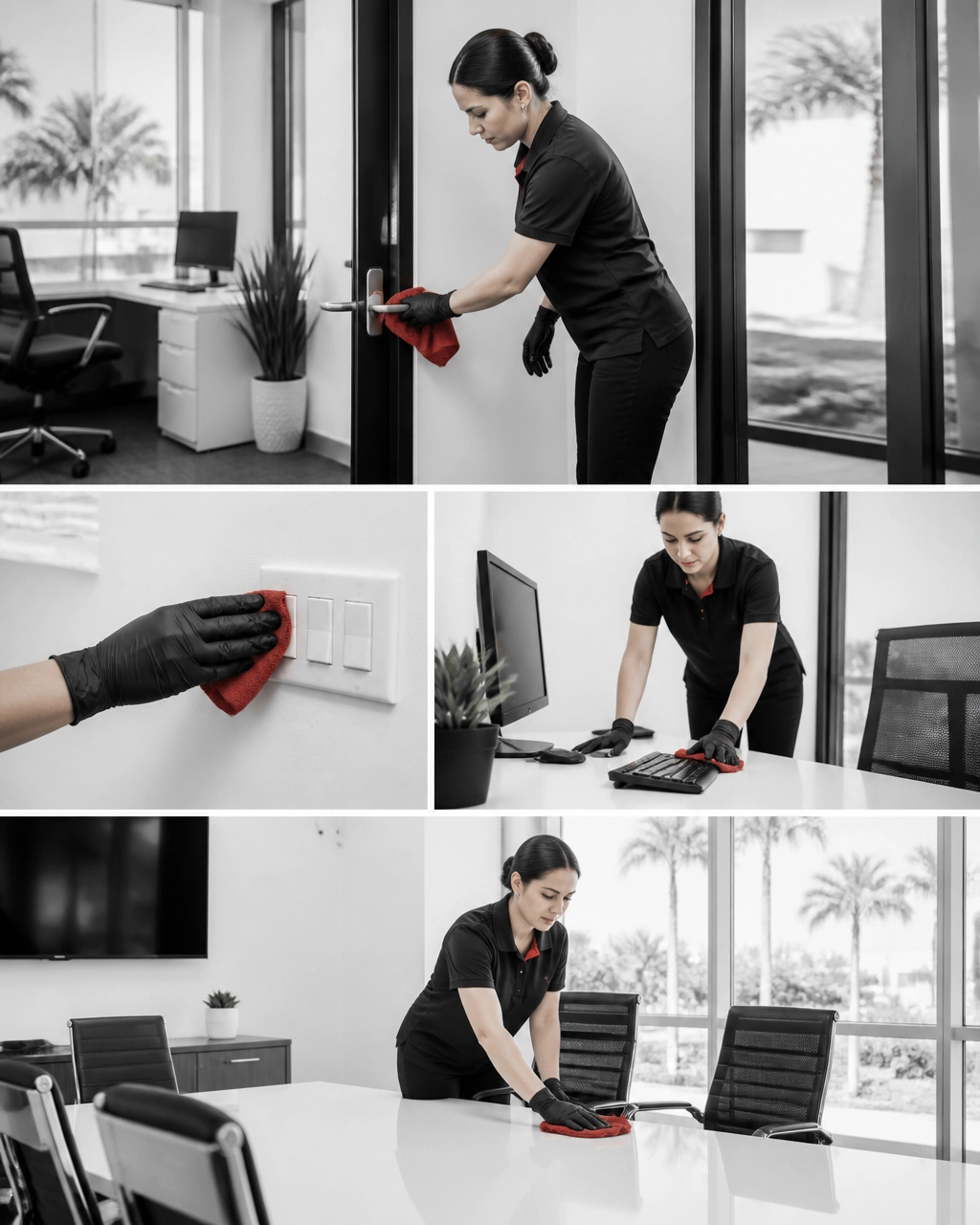 Cleaner sanitizing high-touch surfaces in a Fort Myers office