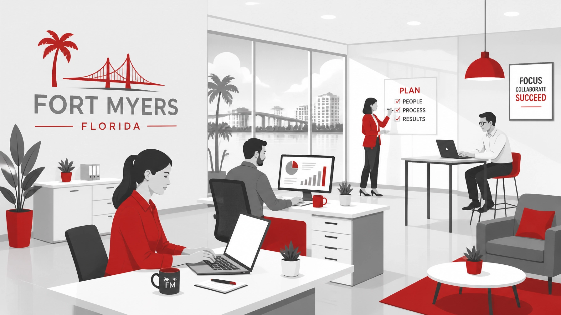 A team working efficiently in a bright office environment maintained by professional office cleaning services