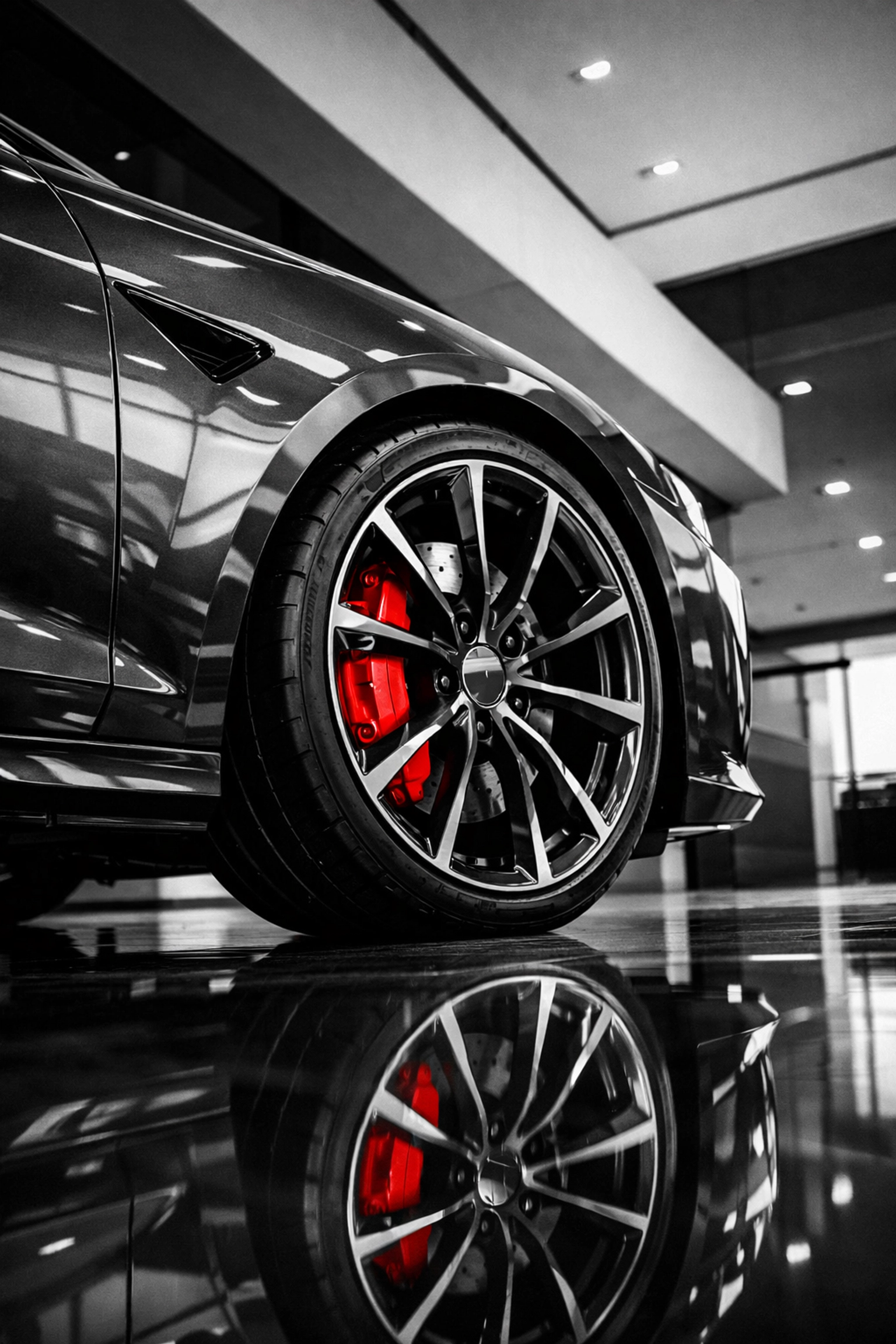 Polished showroom floors reflecting a luxury vehicle at an auto dealership in Fort Myers.