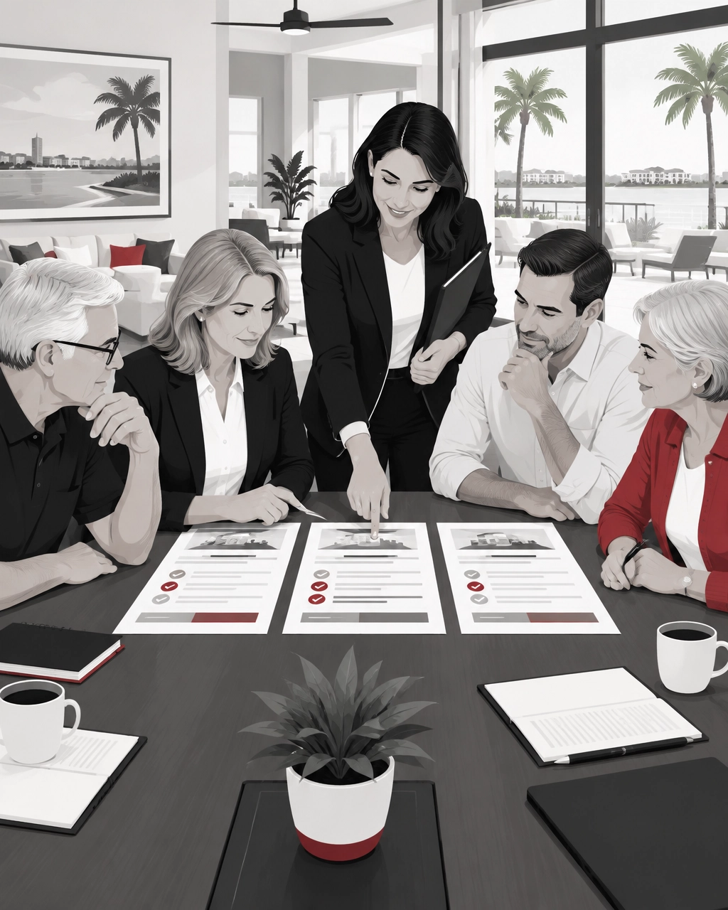 HOA board members comparing commercial cleaning bids and service scopes