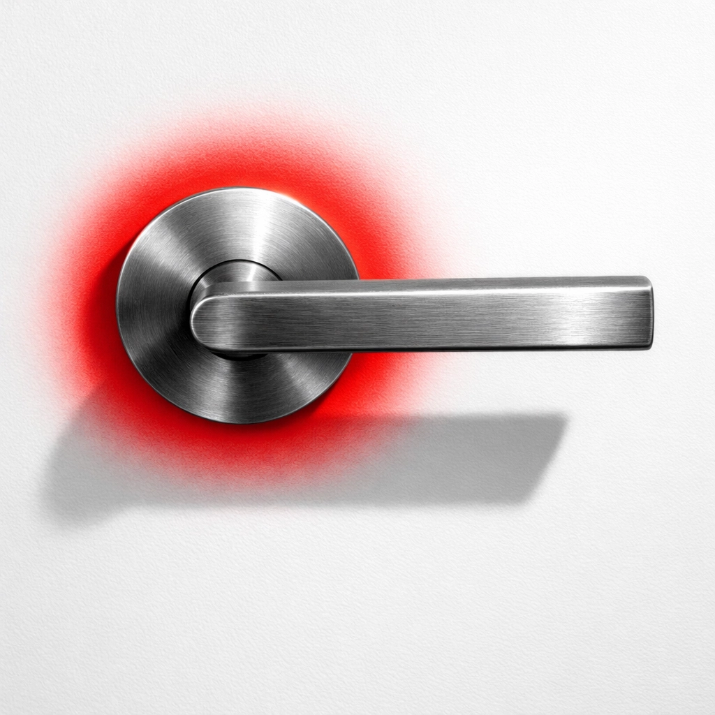 Sanitizing high-touch surfaces like door handles to ensure a truly clean commercial environment.