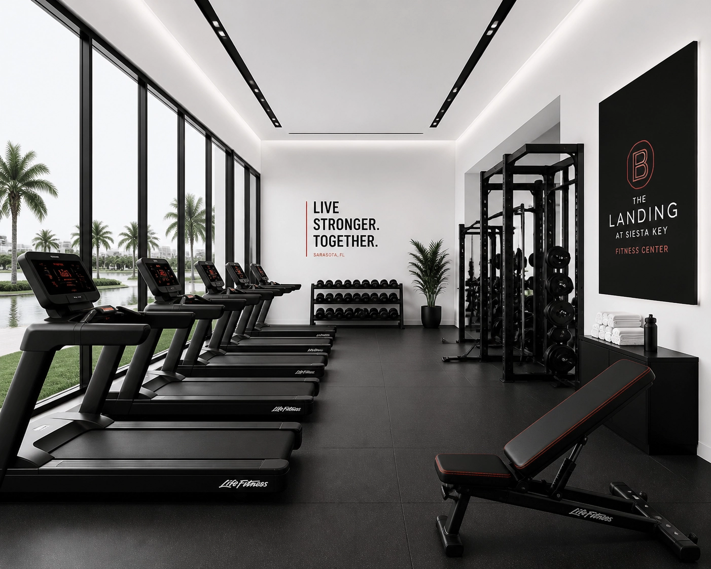Clean and organized HOA fitness center in Bradenton maintained by professional commercial cleaning services.