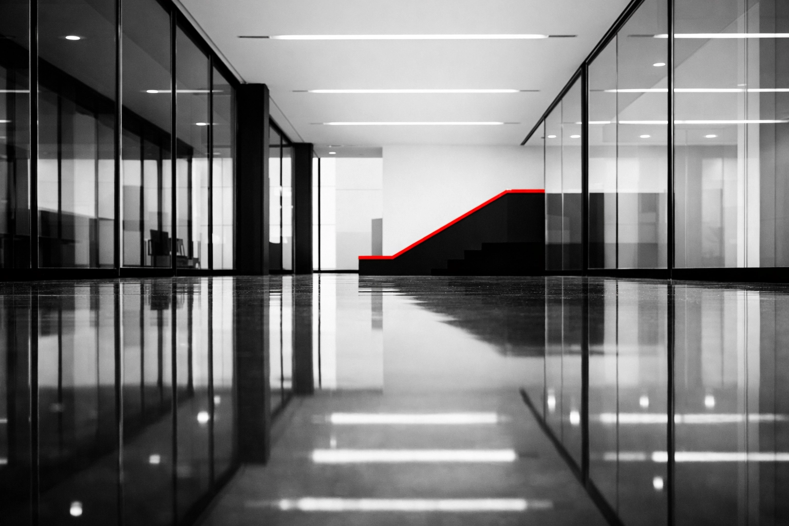 A spotlessly clean commercial office lobby representing high-quality janitorial standards.