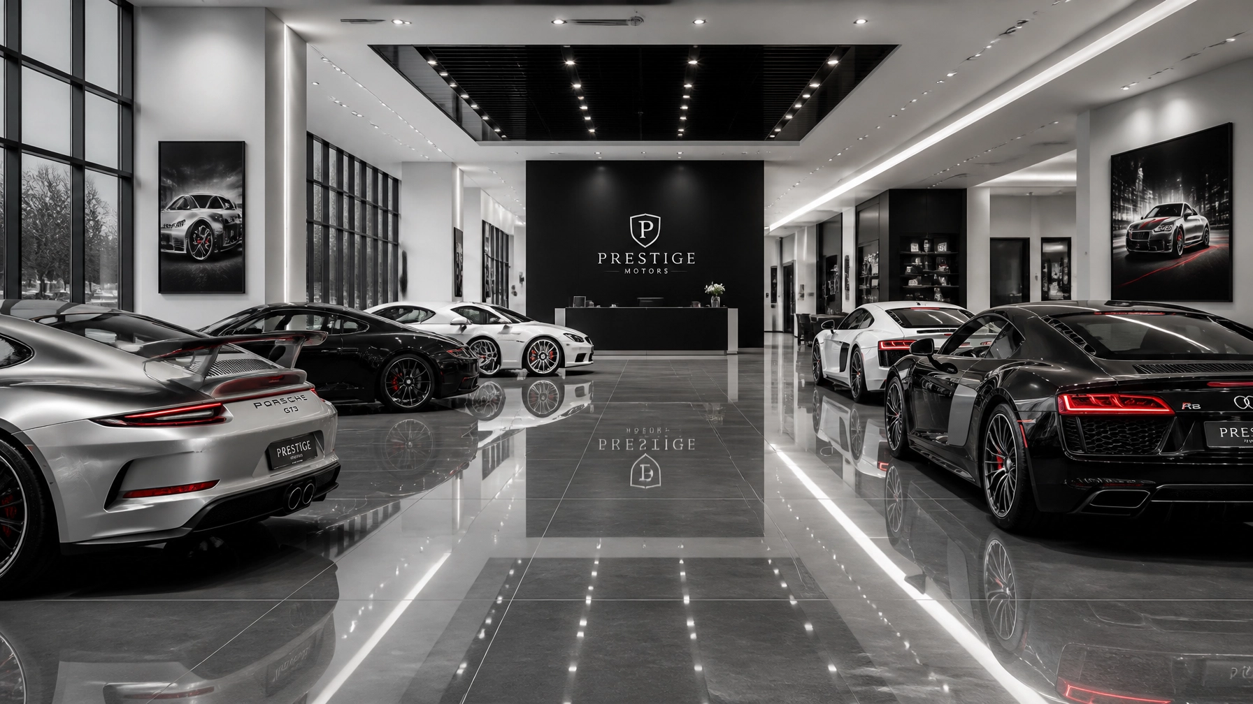 Sparkling clean showroom floor reflecting the quality of commercial cleaning services